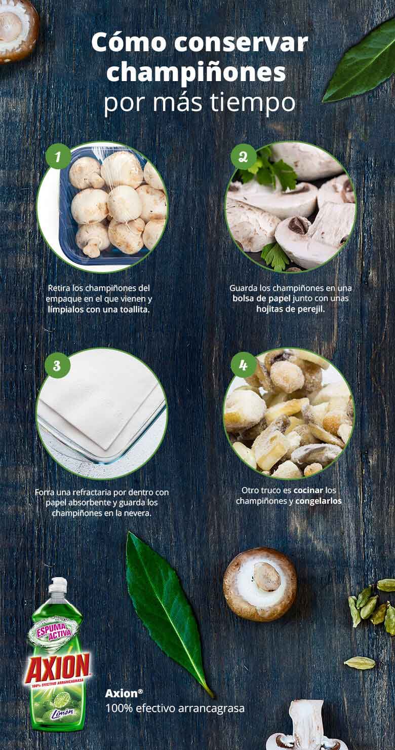 infografía de cómo conservar champiñones por más tiempo