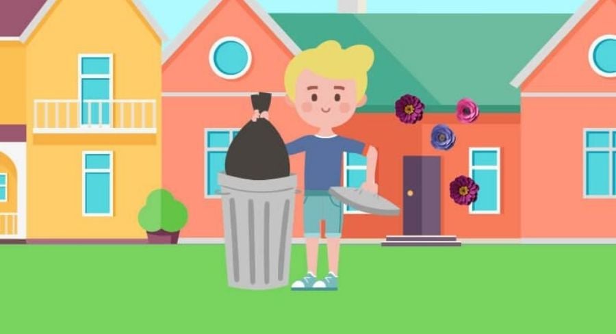 niño tirando la basura saca la basura todos los días