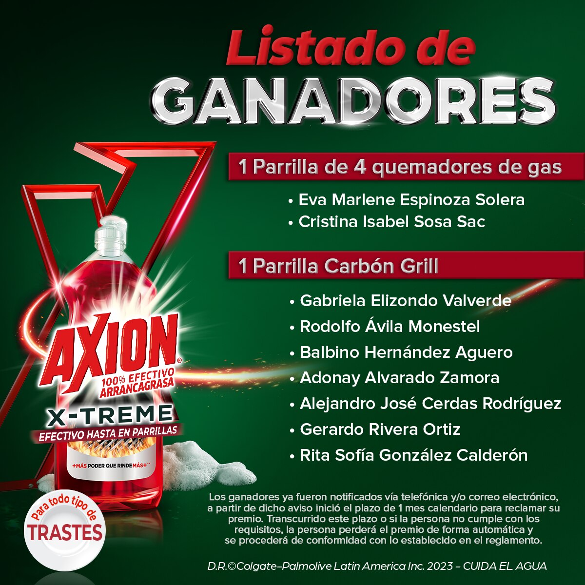 Listado ganadores promoción Axion Parillas