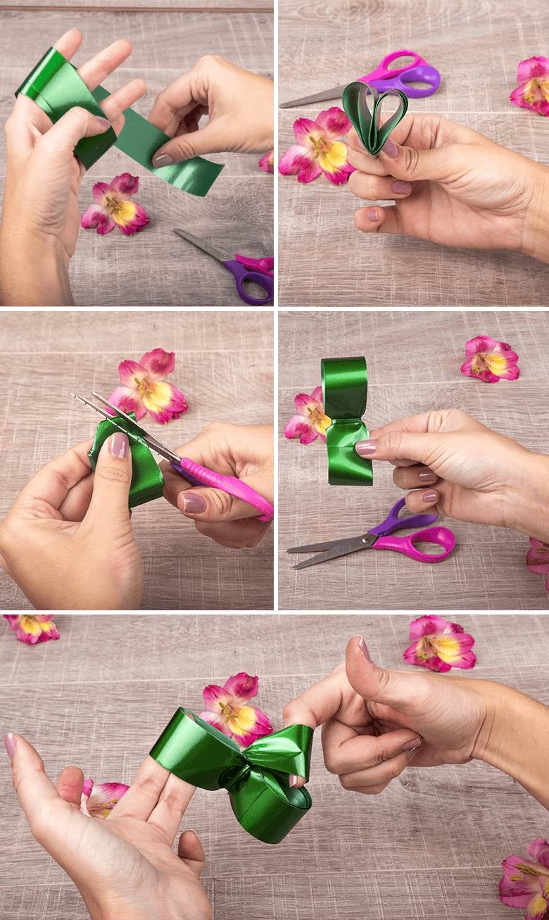 moño verde en las manos